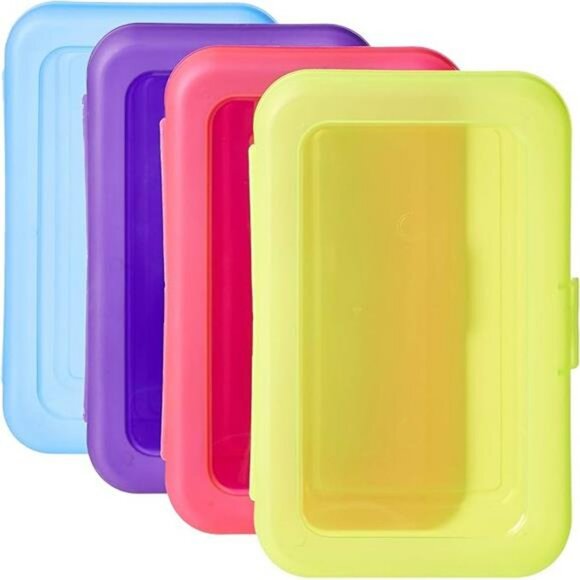 Set of 4 Plastic Pencil Boxes Large School Supply Case Student Office Organizer - Picture 8 of 8